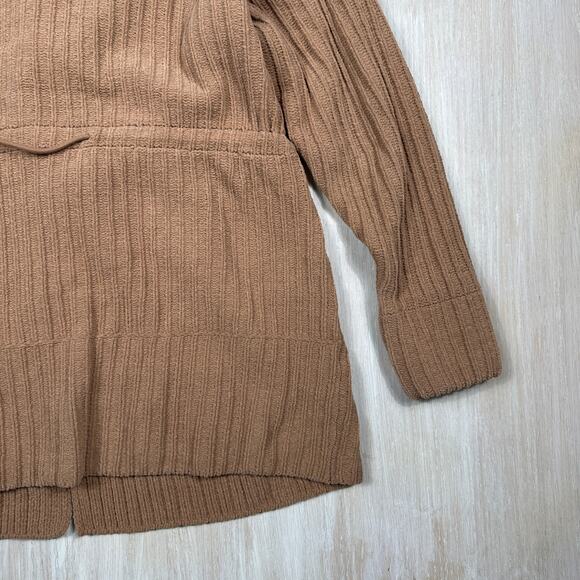 FLX Camel Brown Ribbed Knit Full Zip Sweater Jacket Drawstring Pockets Large - Picture 12 of 14